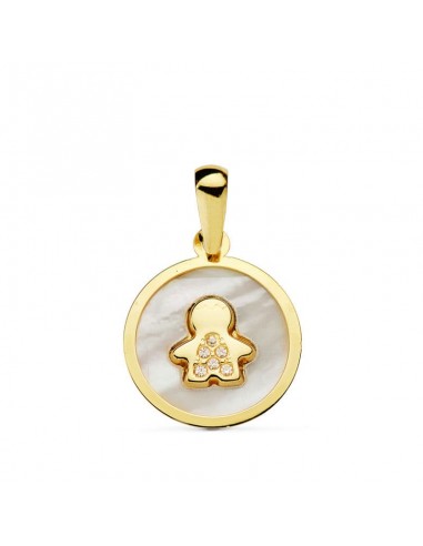 18K COLGANTE ORO AMARILLO NACAR NIÑO CIRCONITA 12 MM