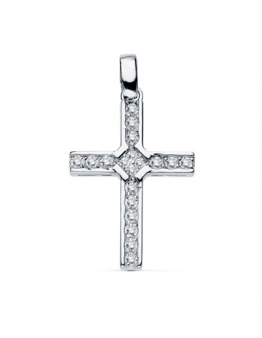 18K CRUZ ORO BLANCO CIRCONITA 20X14 MM