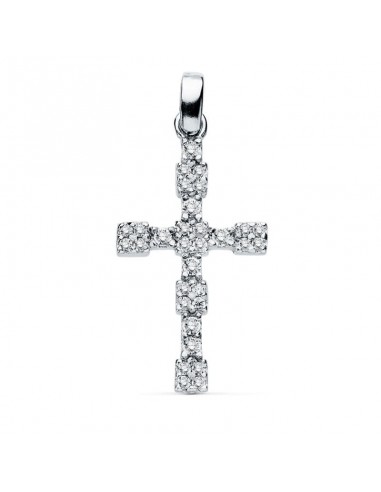 18K CRUZ ORO BLANCO CIRCONITA 21X13 MM