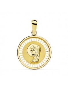 18K MEDALLA ORO AMARILLO VIRGEN NIÑA CERCO CALADO 18 MM