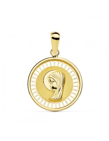 18K MEDALLA ORO AMARILLO VIRGEN NIÑA CERCO CALADO 18 MM