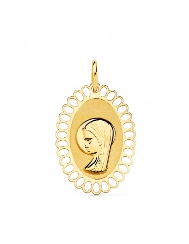 18K MEDALLA ORO AMARILLO VIRGEN NIÑA CERCO OVAL CALADO 21X16 MM