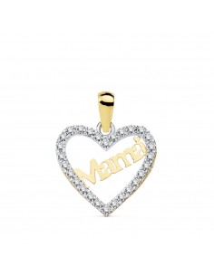 18K COLGANTE ORO BICOLOR CORAZON MAMA 15X13 MM