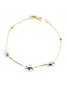 18K PULSERA ORO BICOLOR ELEFANTESY BOLAS LISAS.