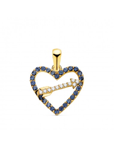 18K COLGANTE ORO AMARILLO CORAZON CON CIRCONITA AZULES Y FLECHA 15 X 14MM C. AMOR
