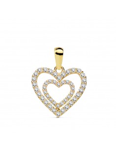 18K COLGANTE ORO AMARILLO CORAZONES CIRCONITA 15X14 MM C. AMOR