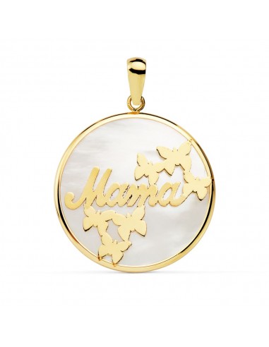 18K COLGANTE ORO AMARILLO MAMA NACAR MARIPOSAS 20 MM