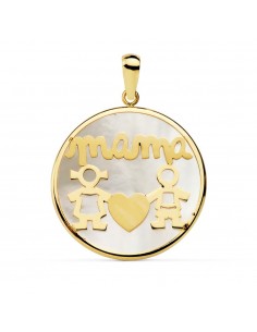 18K COLGANTE ORO AMARILLO MAMA NACAR NIÑO-NIÑA 20 MM