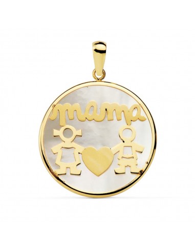 18K COLGANTE ORO AMARILLO MAMA NACAR NIÑO-NIÑA 20 MM