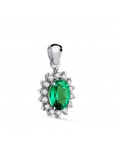 18K COLGANTE ORO BLANCO ESMERALDA RECRISTALIZADA  7X5 MM 0 75 QT. 12 DIAMANTES LABORATORIO 0 35 QTS. VS2-G. 11 5X9 5MM