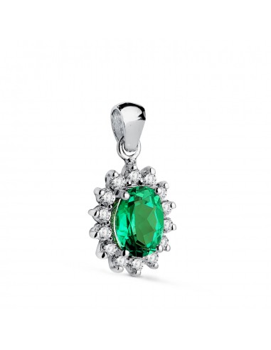18K COLGANTE ORO BLANCO ESMERALDA RECRISTALIZADA  7X5 MM 0 75 QT. 12 DIAMANTES LABORATORIO 0 35 QTS. VS2-G. 11 5X9 5MM