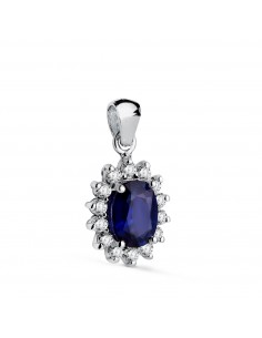 18K COLGANTE ORO BLANCO ZAFIRO DIFUSION 7X5 MM 0 98 QT. 12 DIAMANTES LABORATORIO 0 35 QTS. VS2-G. 11 5X9 5 MM