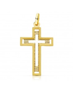 18K CRUZ ORO AMARILLO SIN CRISTO TALLADA 28X17 MM