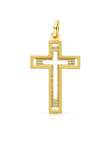18K CRUZ ORO AMARILLO SIN CRISTO TALLADA 28X17 MM