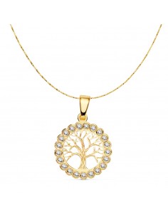 18K COLGANTE ORO AMARILLO ARBOL DE LA VIDA 15 MM CADENA VENECIANA 42CM