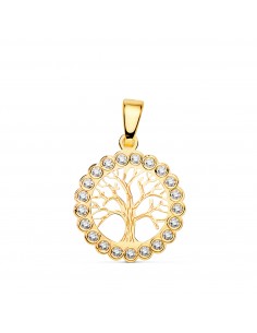 18K COLGANTE AMULETO ORO AMARILLO ARBOL DE LA VIDA CIRCONITA 15 MM