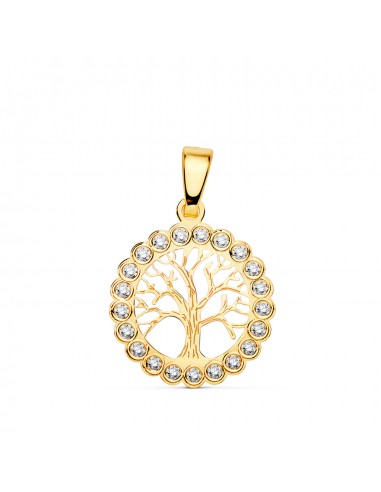 18K COLGANTE AMULETO ORO AMARILLO ARBOL DE LA VIDA CIRCONITA 15 MM