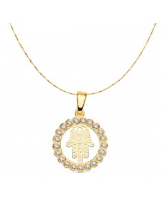18K COLGANTE ORO AMARILLO MANO DE FATIMA CIRCONITA 15 MM