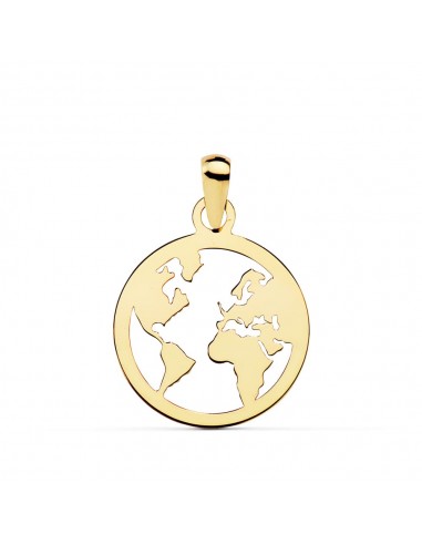 18K COLGANTE AMULETO ORO AMARILLO MAPAMUNDI CALADO 15 MM