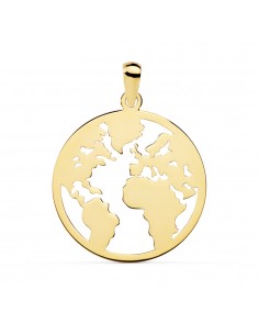 18K COLGANTE AMULETO ORO AMARILLO MAPAMUNDI CALADO 20 MM