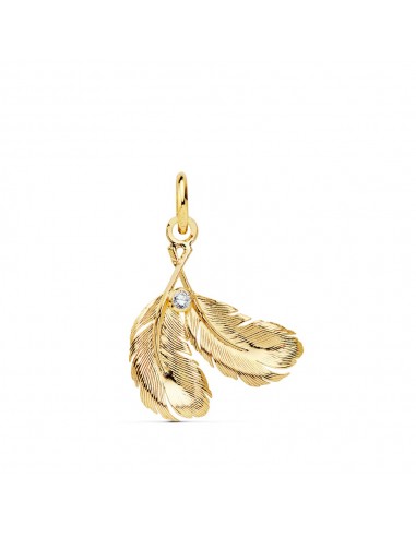 18K COLGANTE AMULETO ORO AMARILLO DOS PLUMAS 17X15 MM