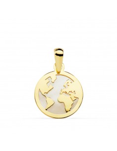 18K COLGANTE AMULETO ORO AMARILLO MAPAMUNDI NACAR 13 MM