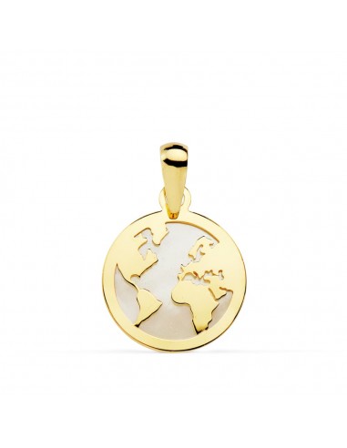 18K COLGANTE AMULETO ORO AMARILLO MAPAMUNDI NACAR 13 MM