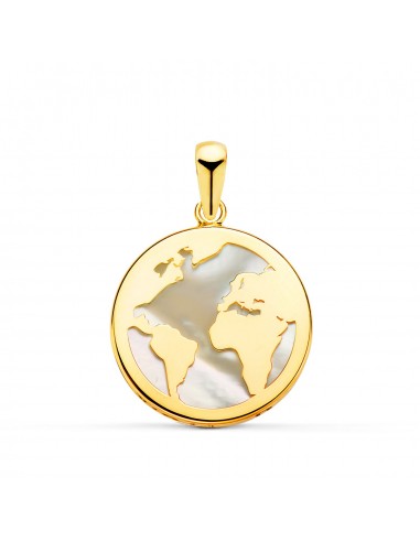 18K COLGANTE AMULETO ORO AMARILLO MAPAMUNDI NACAR 17 MM