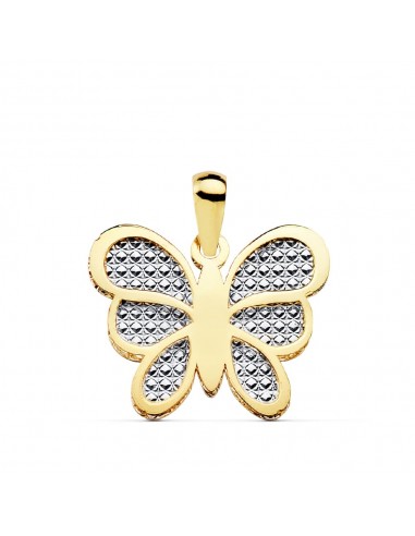 18K COLGANTE ORO BICOLOR MARIPOSA INTERIOR TALLADO 17X14 MM