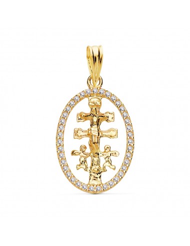 18K COLGANTE ORO AMARILLO CRUZ CARAVACA ORLA 18X13 MM