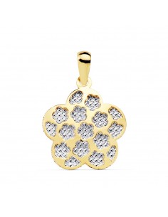 18K COLGANTE AMULETO FLOR BICOLOR 17X17 MM