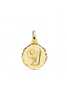 18K MEDALLA ORO AMARILLO VIRGEN NIÑA TALLADA 14 MM