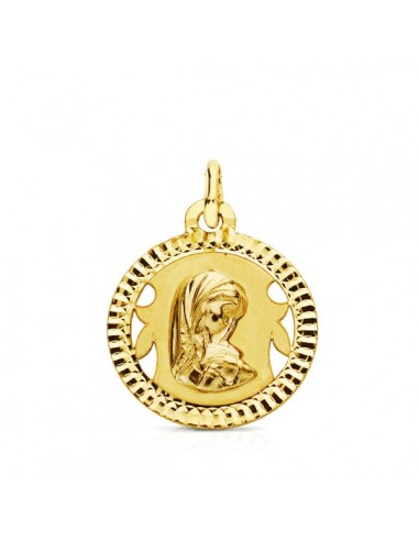 18K MEDALLA ORO AMARILLO VIRGEN NIÑA TALLADA 16 MM