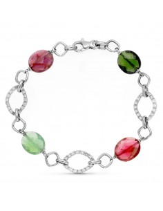 18K PULSERA ORO BLANCO PIEDRAS COLORES. 19.5CM