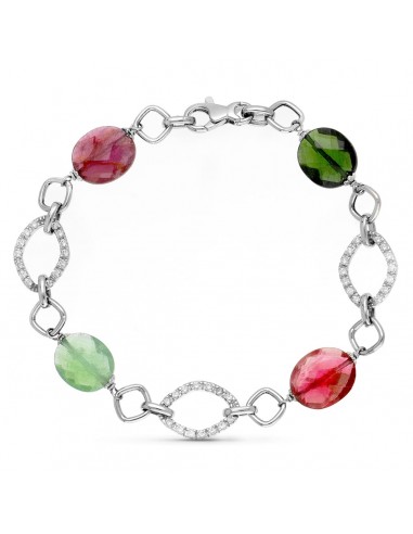 18K PULSERA ORO BLANCO PIEDRAS COLORES. 19.5CM