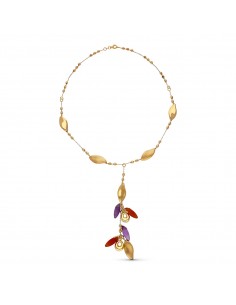 18K GARGANTILLA ORO AMARILLO COLGANTE Y BOLITAS MATE Y BRILLO