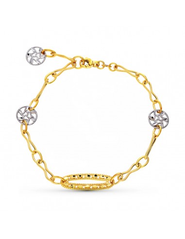 18k PULSERA ORO BICOLOR MOTIVOS Y HOJAS