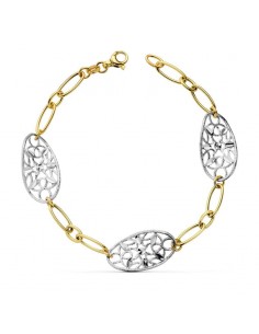 18K PULSERA BICOLOR HOJITAS 19CM