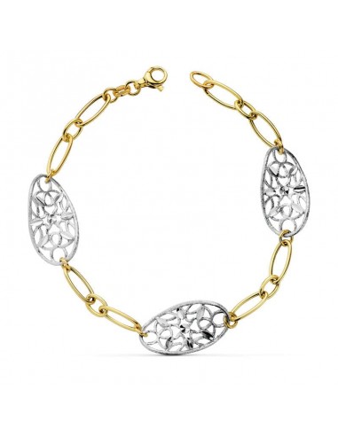 18K PULSERA BICOLOR HOJITAS 19CM