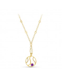 18K GARGANTILLA ORO AMARILLO MATE Y BRILLO MOTIVO REDONDO CIRCONITA Y PIEDRA