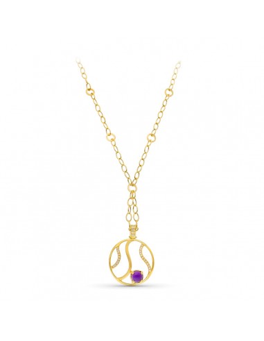 18K GARGANTILLA ORO AMARILLO MATE Y BRILLO MOTIVO REDONDO CIRCONITA Y PIEDRA