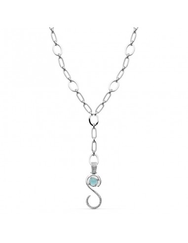 18K GARGANTILLA ORO BLANCO 44CM COLGANTE CON PIEDRA AZUL