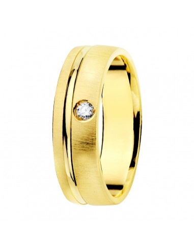 18K ALIANZA ORO AMARILLO MATIZADA Y FILO BRILLO DIAMANTE 0.045 QTS. ANCHO: 5 5MM