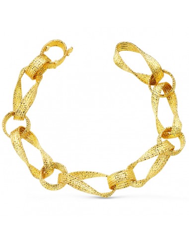 18K PULSERA ORO AMARILLO ESLABONES HUECOS ANCHO 12 MM LARGO 21CM