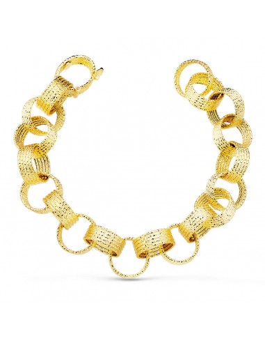18K PULSERA ORO AMARILLO ESLABONES REDONDOS HUECOS ANCHO 12 MM LARGO 20CM