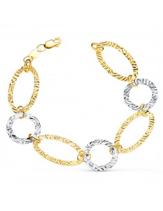 18K PULSERA ORO BICOLOR ESLABONES MARTILLADOS. ANCHO: 18 MM. LARGO: 20 CM.