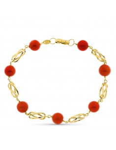 18K PULSERA ORO AMARILLO JAULA Y CORAL FINO JAPONES 8 MM