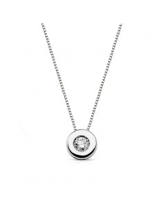 18K GARGANTILLA ORO BLANCO CHATON 6MM  DIAMANTE DE LABORATORIO 0 080 QTS. H-SI CADENA 42CM