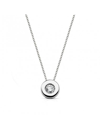 18K GARGANTILLA ORO BLANCO CHATON 6MM  DIAMANTE DE LABORATORIO 0 080 QTS. H-SI CADENA 42CM