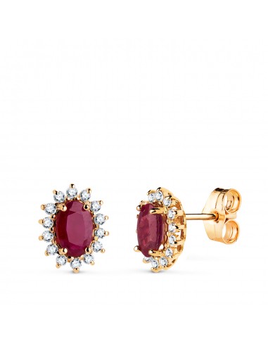 18K PENDIENTES ORO AMARILLO RUBI NATURAL 6X4 MM 1 10QT Y DIAMANTES LABORATORIO 0 280QT VS-2 G. 10X8 MM CIERRE PRESION